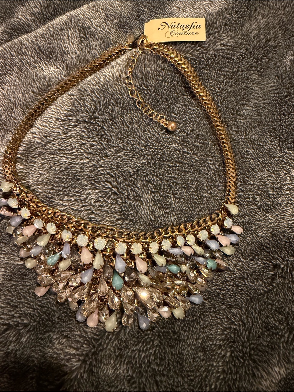 NWT - Natasha Couture Gold-tone Necklace with Pastel Gem Drops